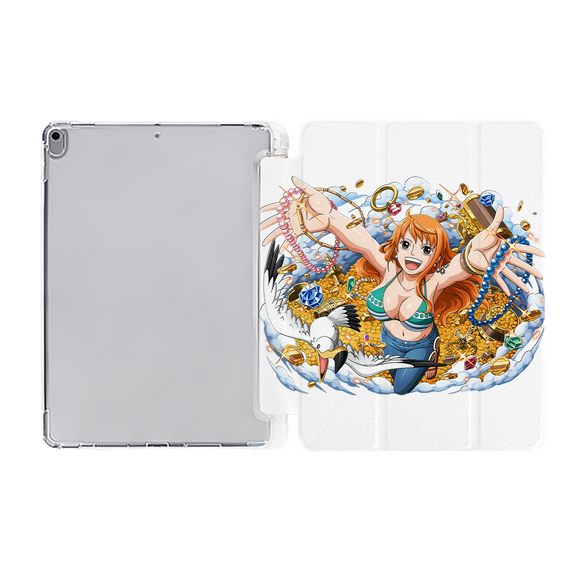 （画像用） ワンピース ナミ ONE PIECE Nami IPad ケース ペン収納付き 三つ折りスタンド PUレザー×シリコン 対応機種9.5/10.5/10.9インチ